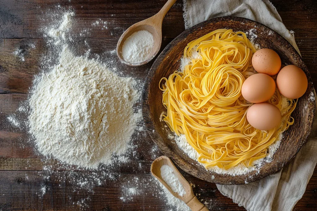 Ingredients for garganelli pasta on a counter
