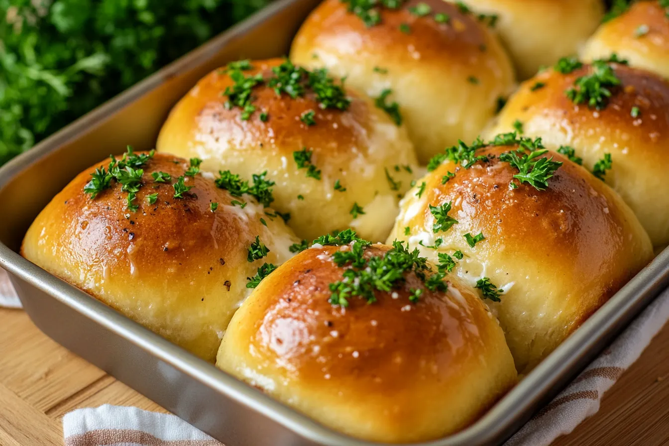 Garlic and herb dinner rolls with melted butter