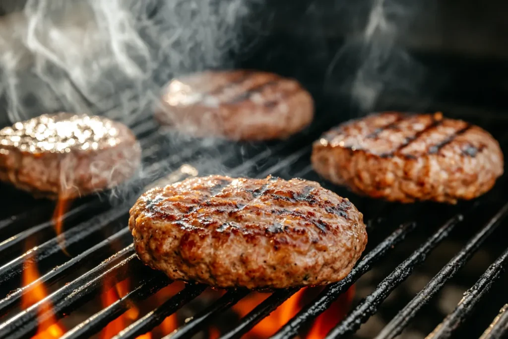 Cooking turkey burger on grill