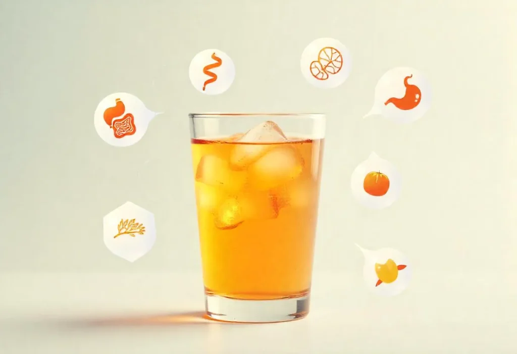 “Health icons around Mounjaro drink”