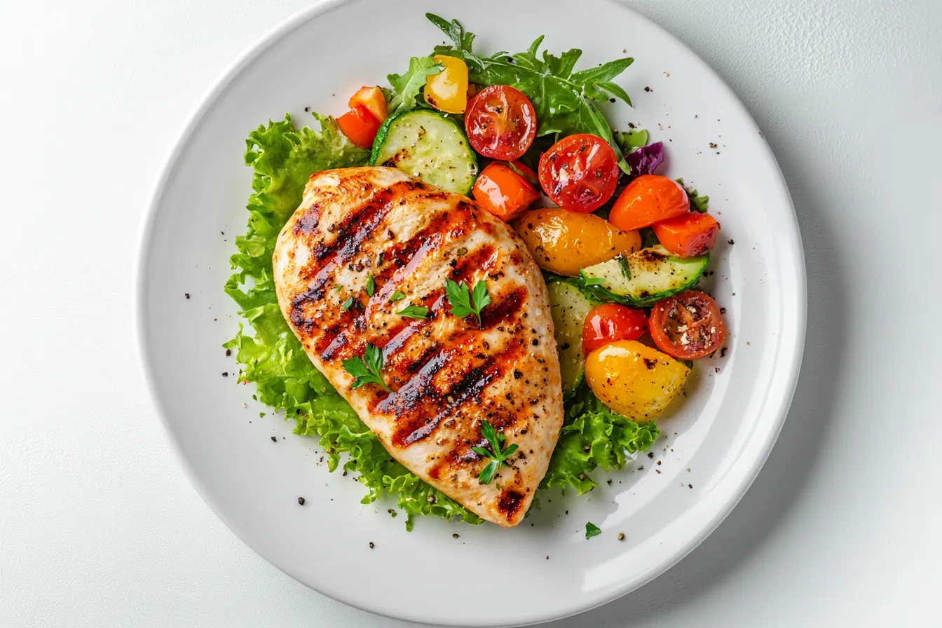 3 oz grilled chicken breast on a plate