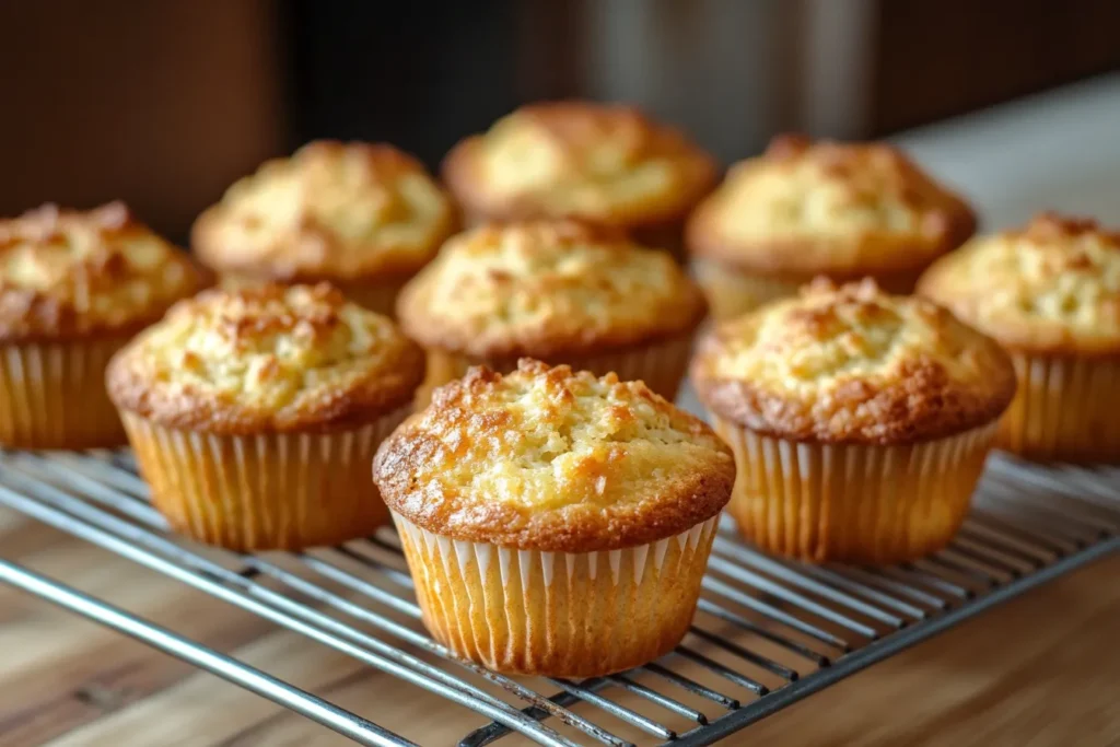 Freshly baked Greek Yogurt Protein Muffins on cooling rack