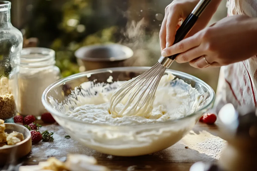 Mixing no cream cheese icing in a bowl
