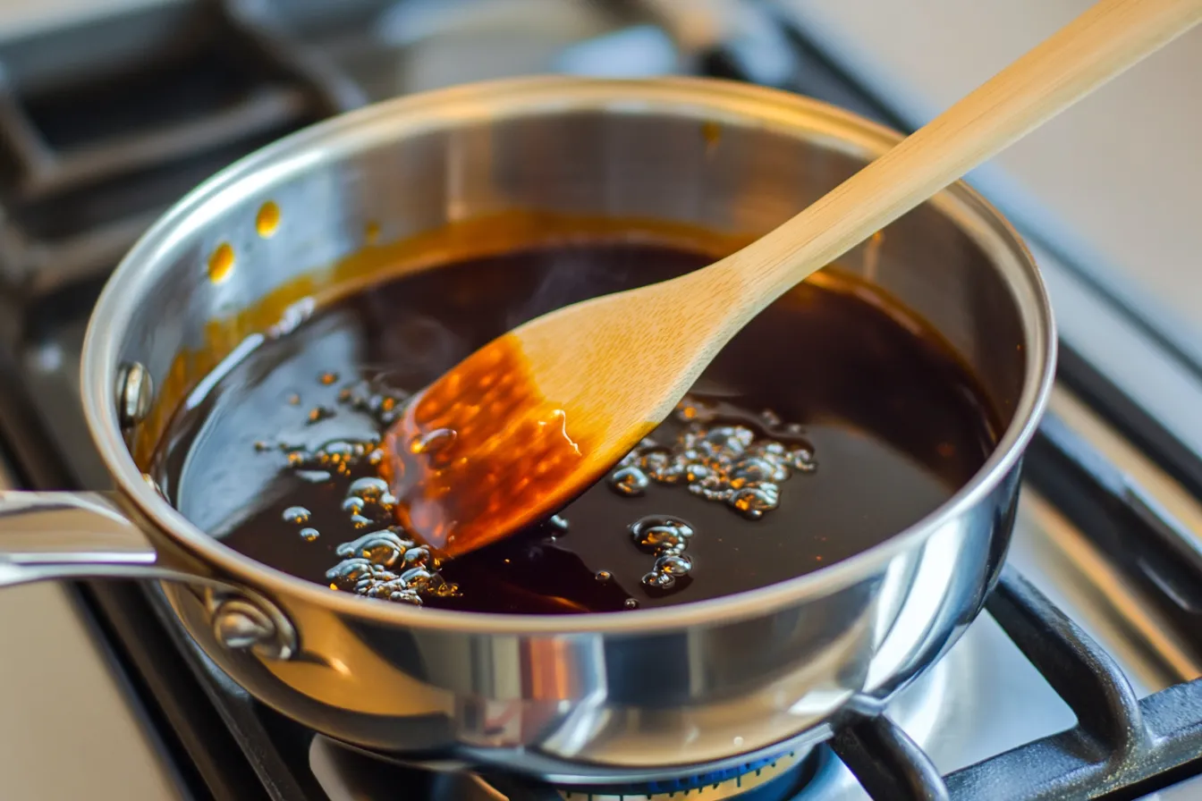 Homemade teriyaki sauce in a saucepan