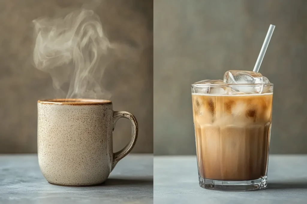 Hot vs iced chai latte side-by-side