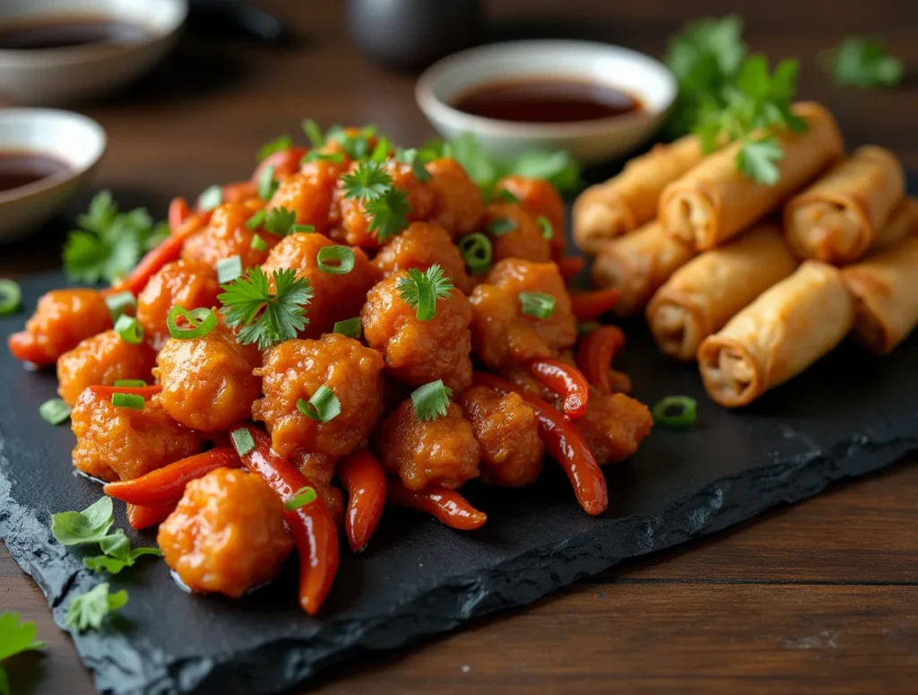 Veg Manchurian and chili paneer on skewers