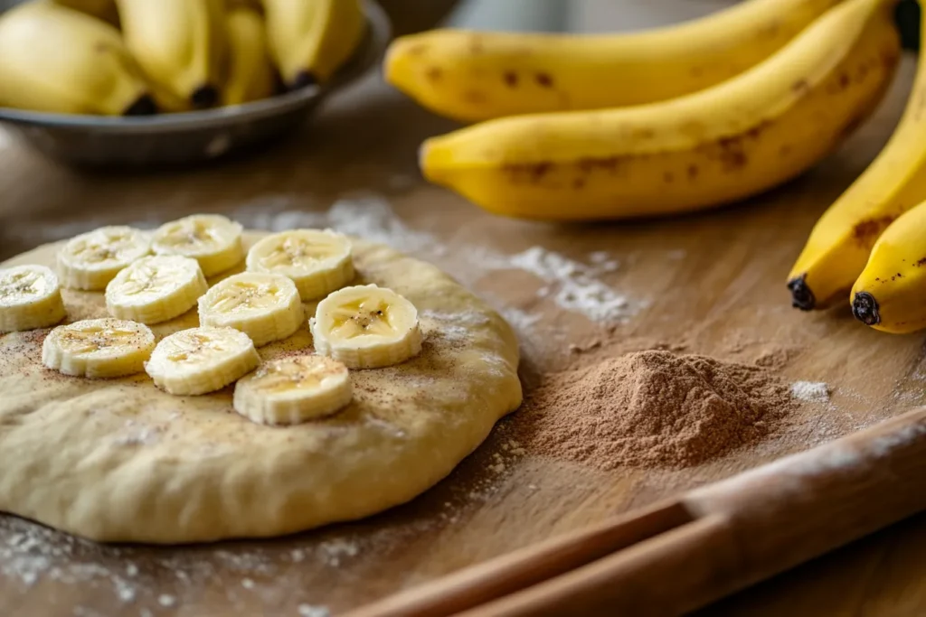 Banana cinnamon pizza ingredients on counter