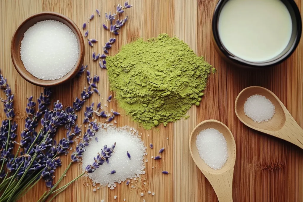 Ingredients for Lavender Matcha Latte