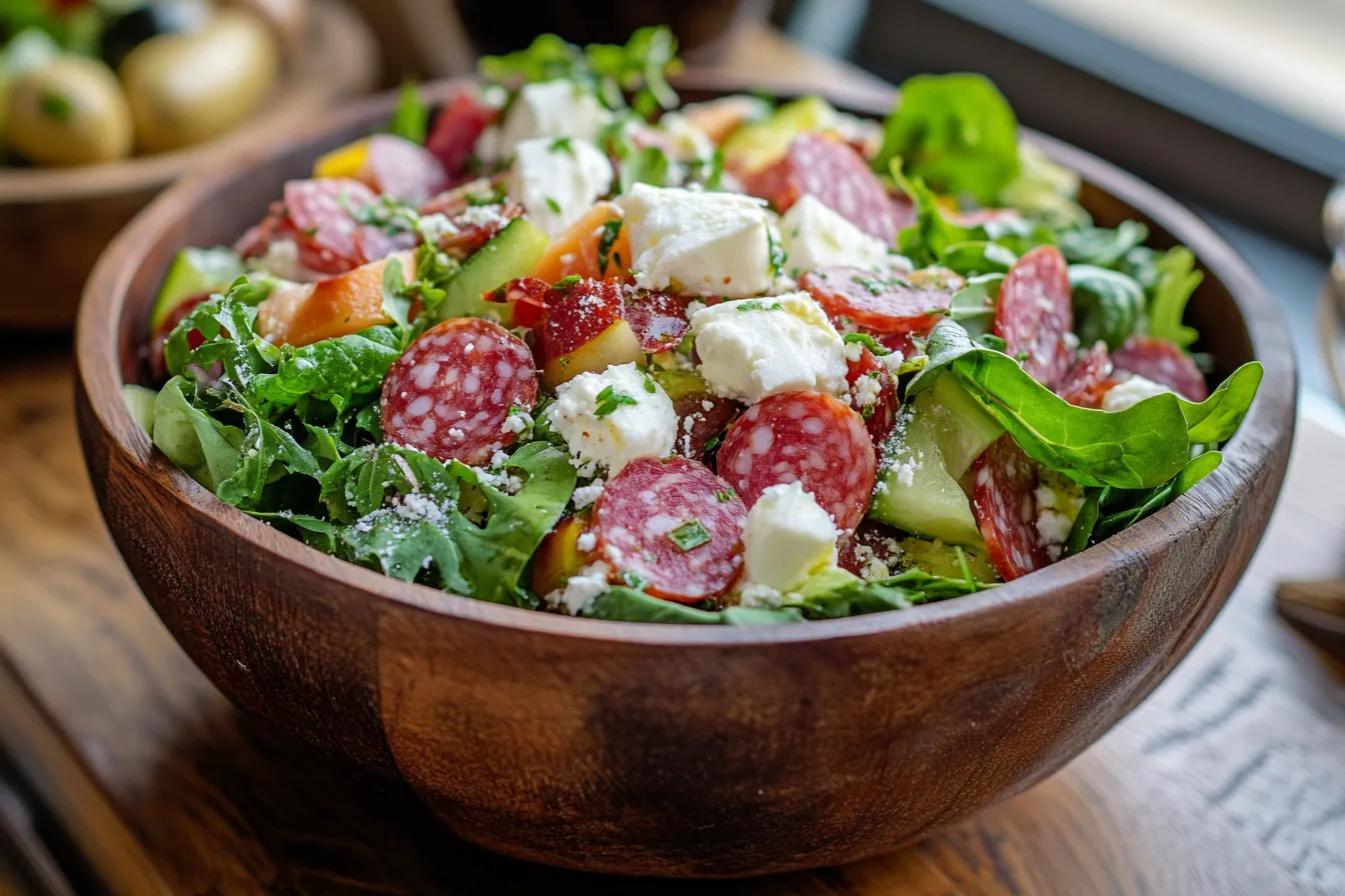 “La Scala salad in a large wooden bowl”