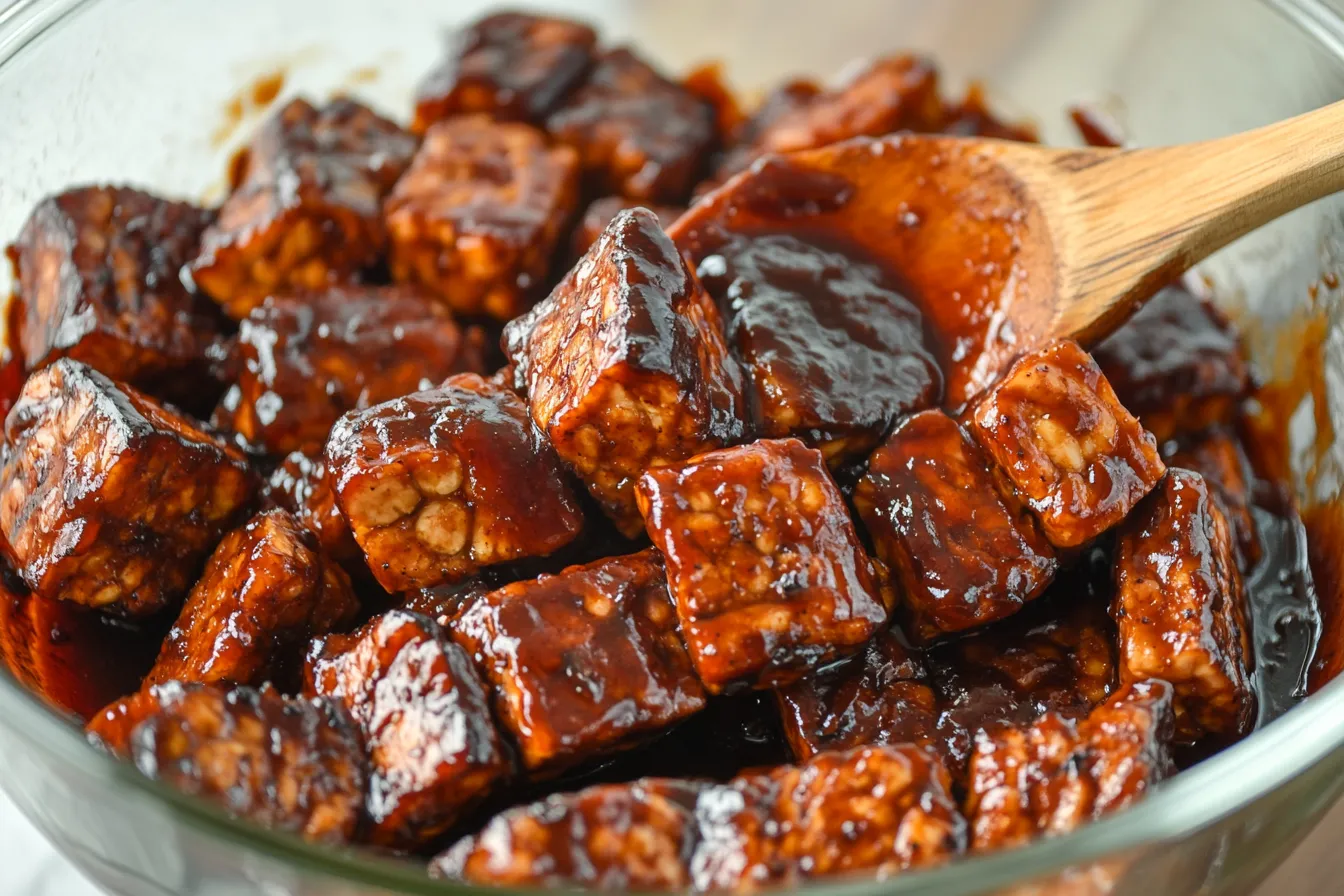 Marinating tempeh in BBQ sauce