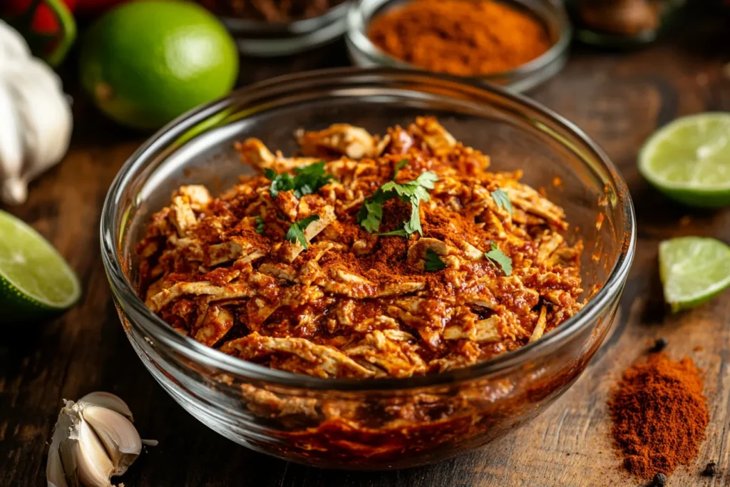 Shredded tofu marinating in chipotle sauce