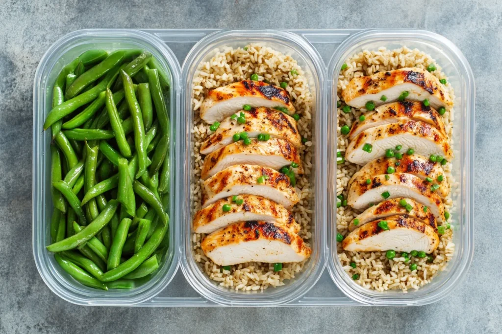 meal prep containers with 6 oz chicken breast meals