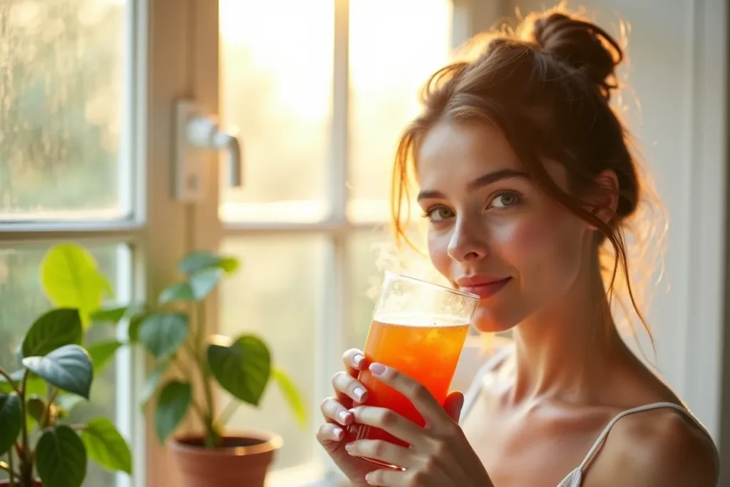 A person drinking detox water early in the morning