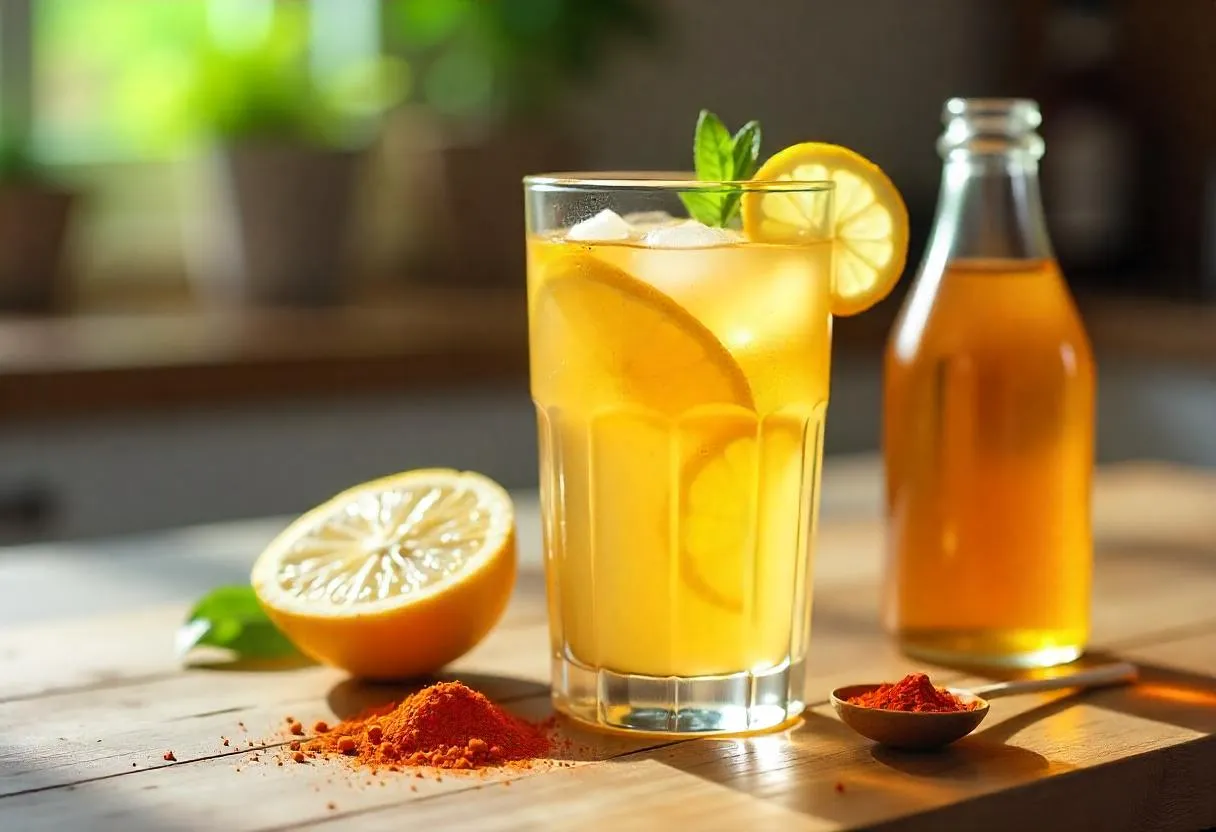 “Glass of Mounjaro weight loss drink with lemon and cayenne”