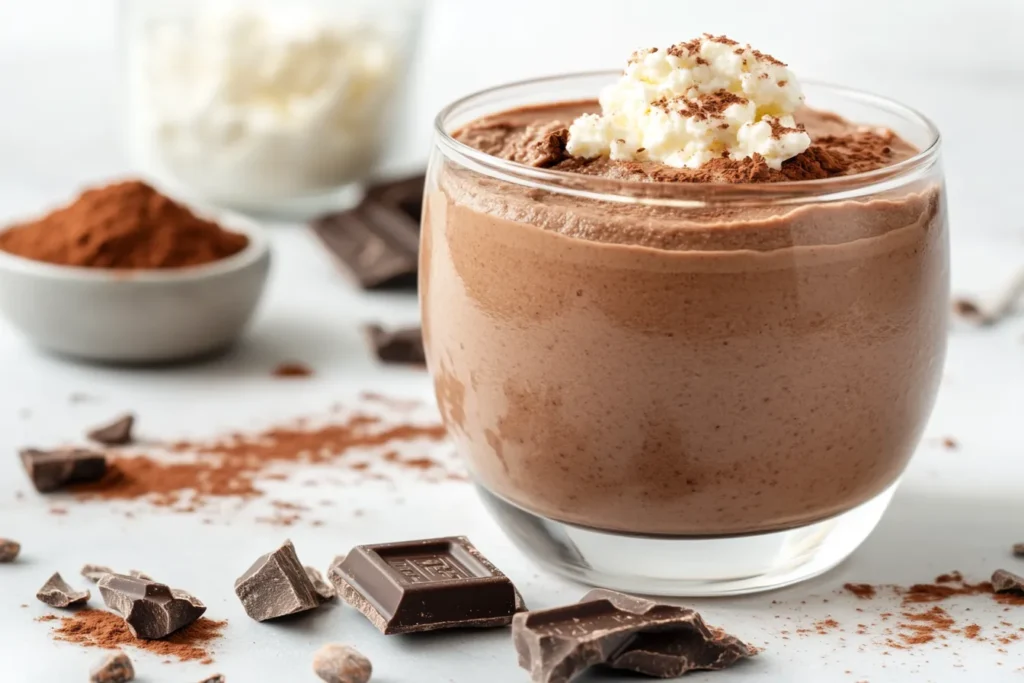 Healthy chocolate mousse served with nutrition facts
