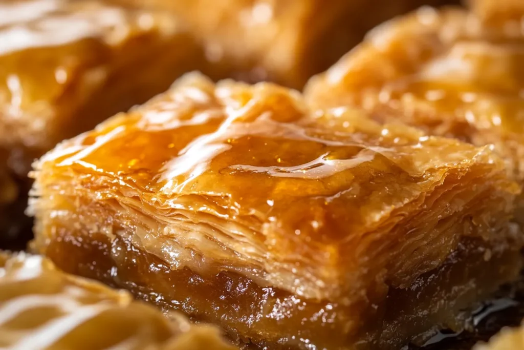Perfectly layered and baked golden crispy baklava
