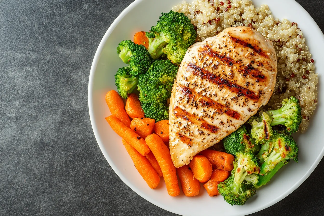 grilled 6 oz chicken breast served with vegetables