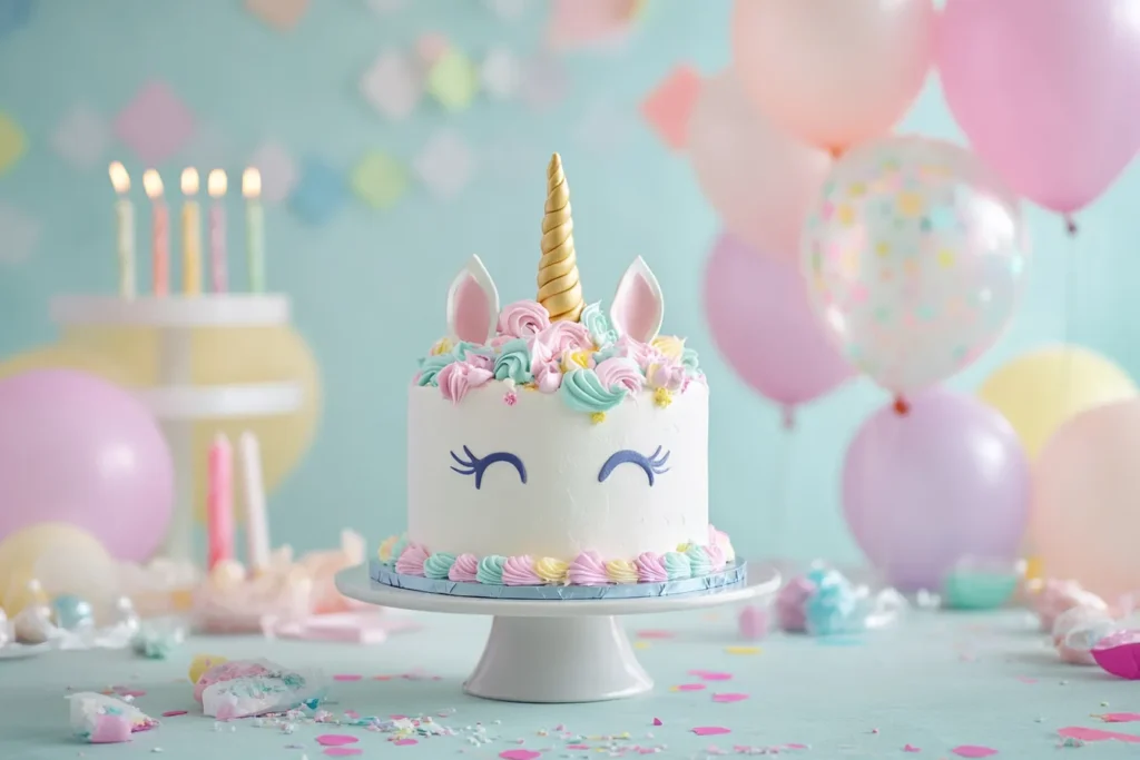 "Unicorn cake photo shoot with props"