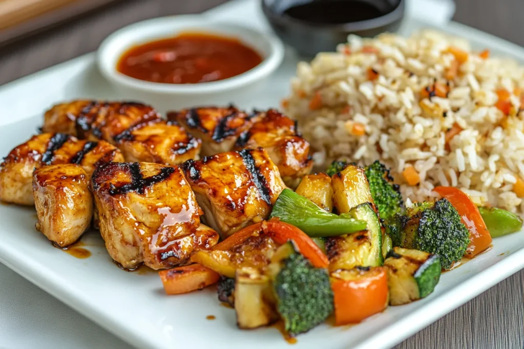 Chef cooking hibachi chicken on Blackstone griddle