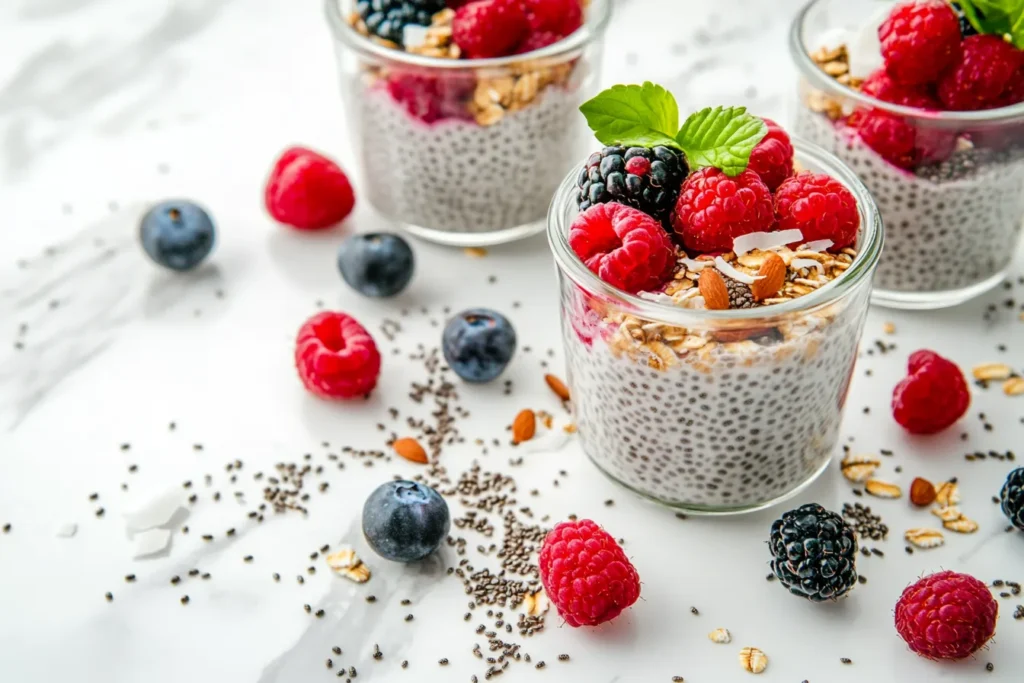 Meal prep jars of overnight oats and chia pudding