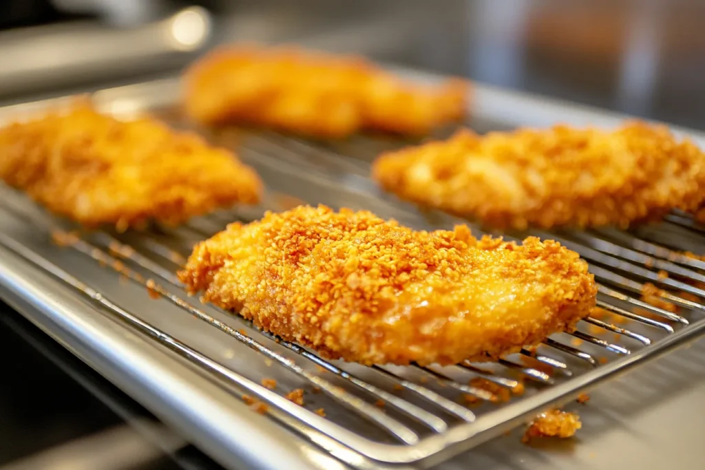 Chicken tenders on a baking rack