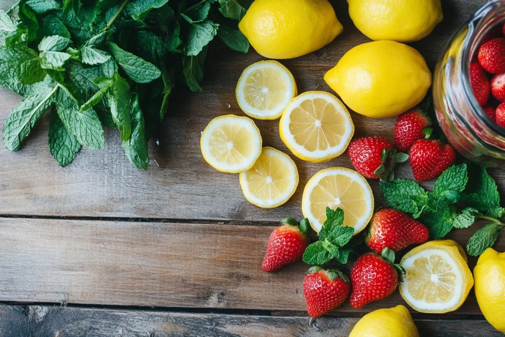 Ingredients laid out for making lemonade