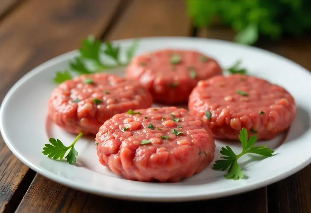 Raw turkey burger patties on a plate