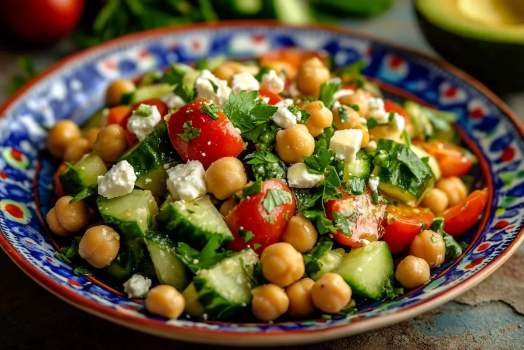 Customized salad bowl with chickpeas and feta