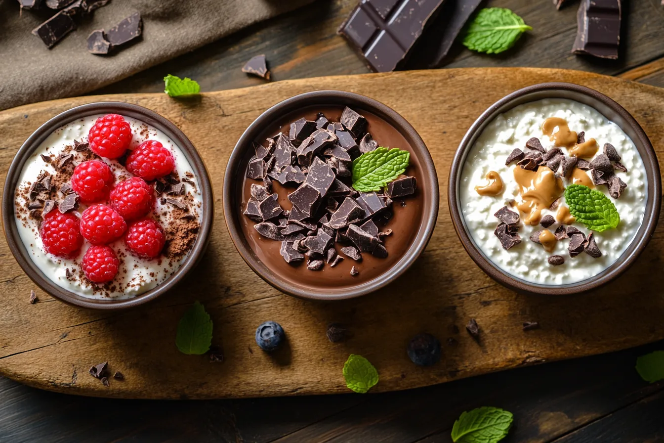 Chocolate pudding with different toppings