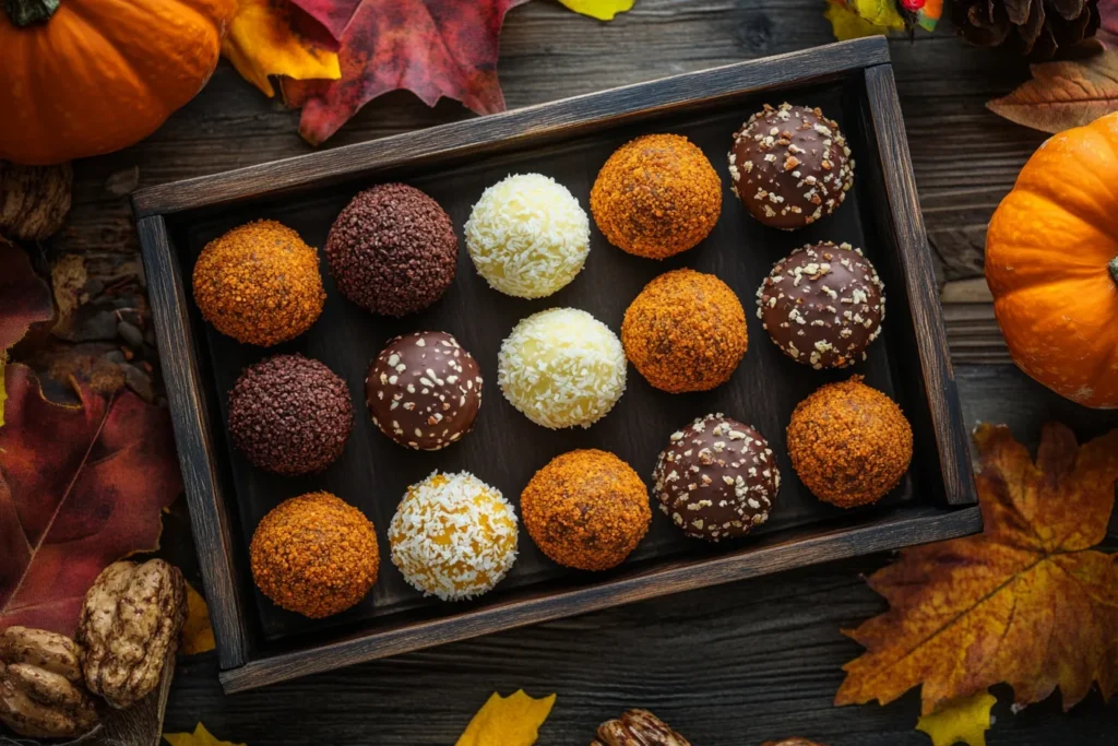 different coatings on pumpkin cheesecake balls