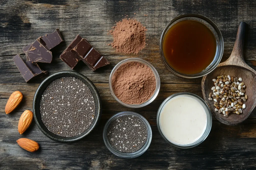 Ingredients for chocolate chia pudding