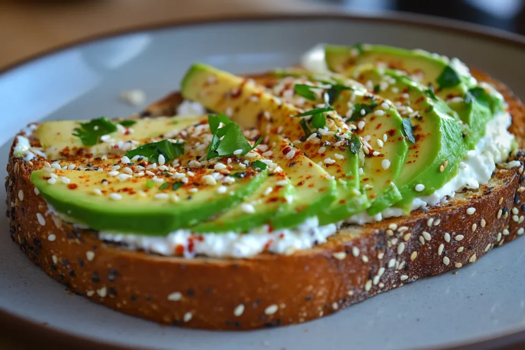Toasted slices topped with avocado and seeds