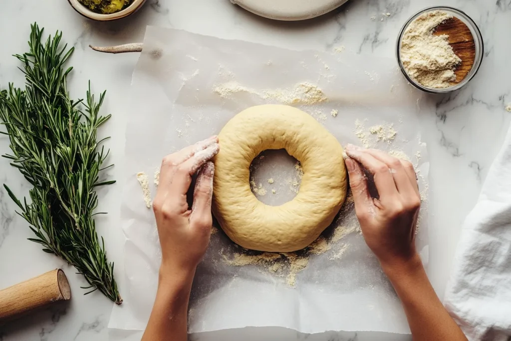 Shaping homemade bagels by hand