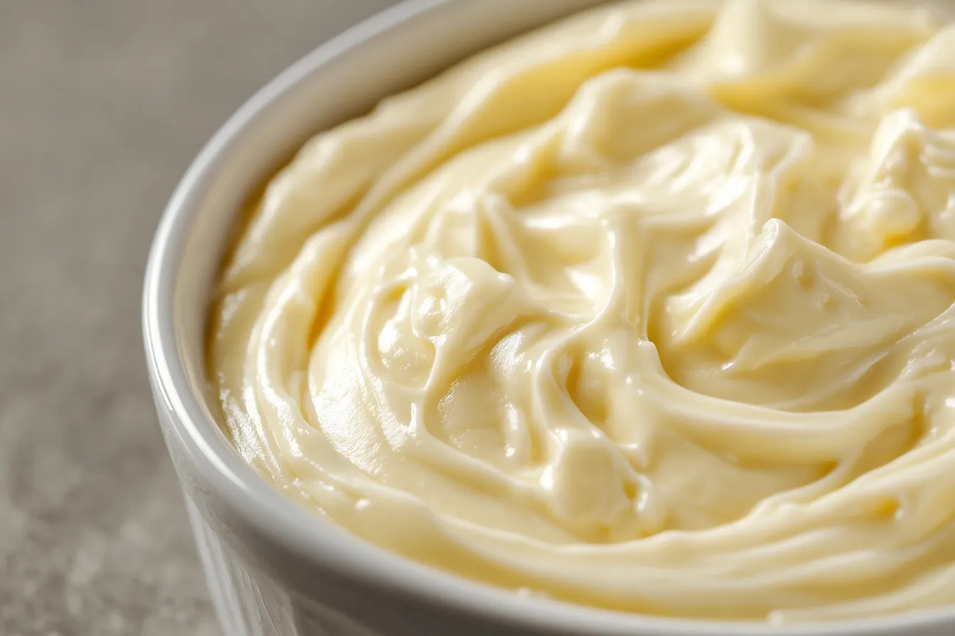 “Homemade Philadelphia cheesecake filling in a bowl”