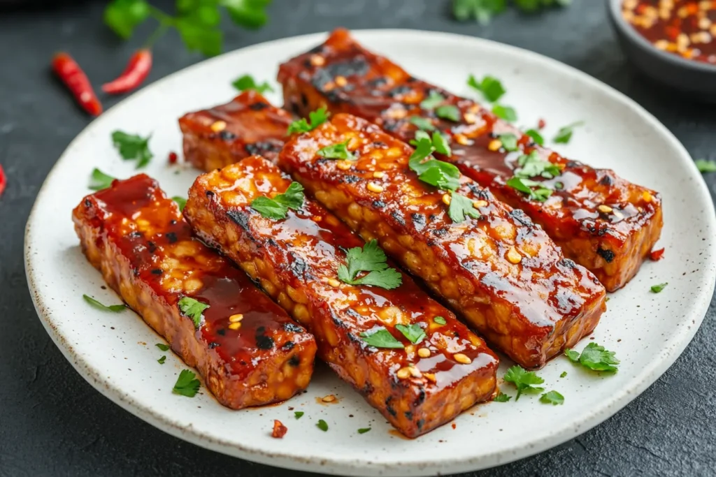 BBQ Tempeh with spicy chili flakes