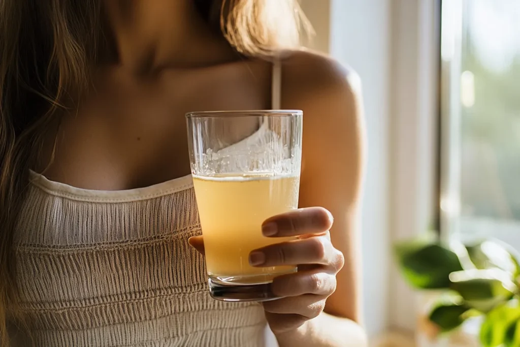 Woman drinking detox drink in morning sun