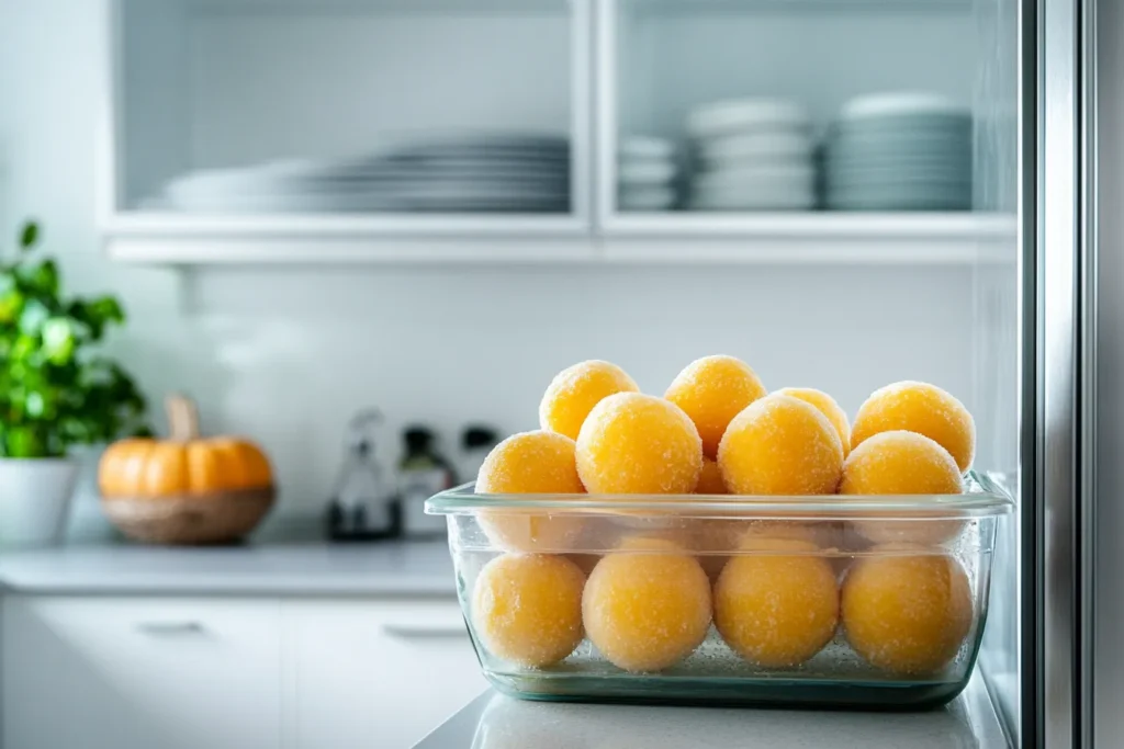 storing cheesecake balls in a glass container