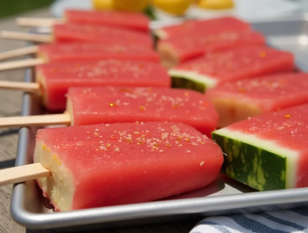 Frozen watermelon popsicles with Tajín