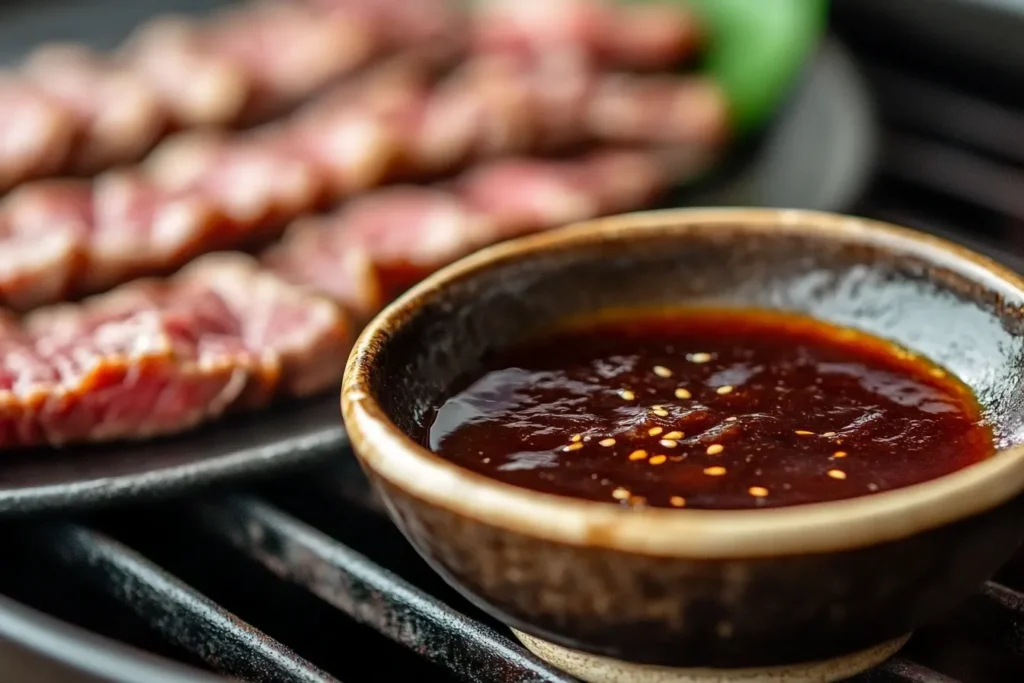 “Japanese yakiniku sauce with grilled beef”