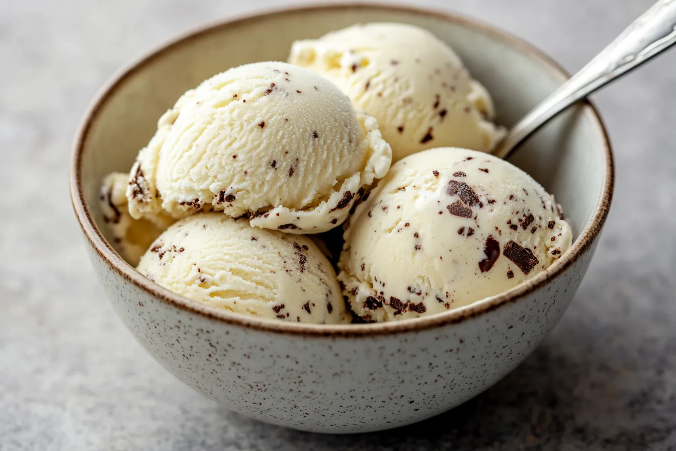 Homemade vanilla and chocolate ice cream in a bowl