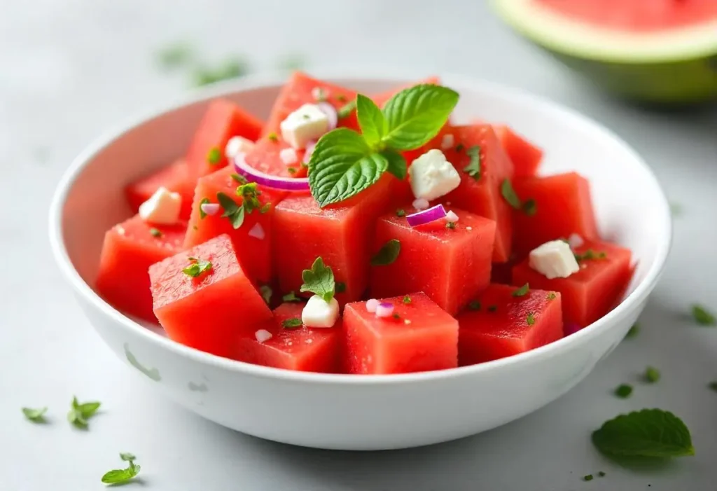 Watermelon salad with feta and mint