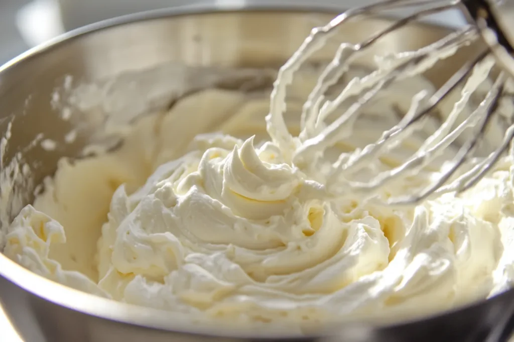Whipping cream to soft peaks