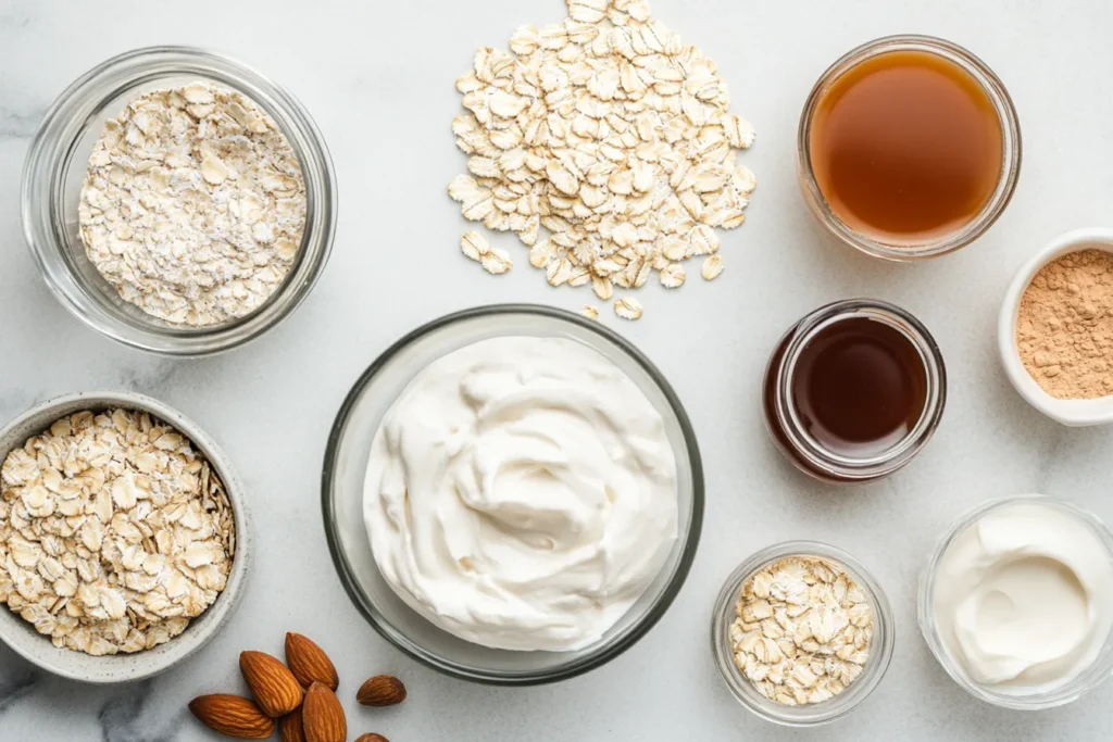 Flat lay of ingredients for protein oatmeal cream pies