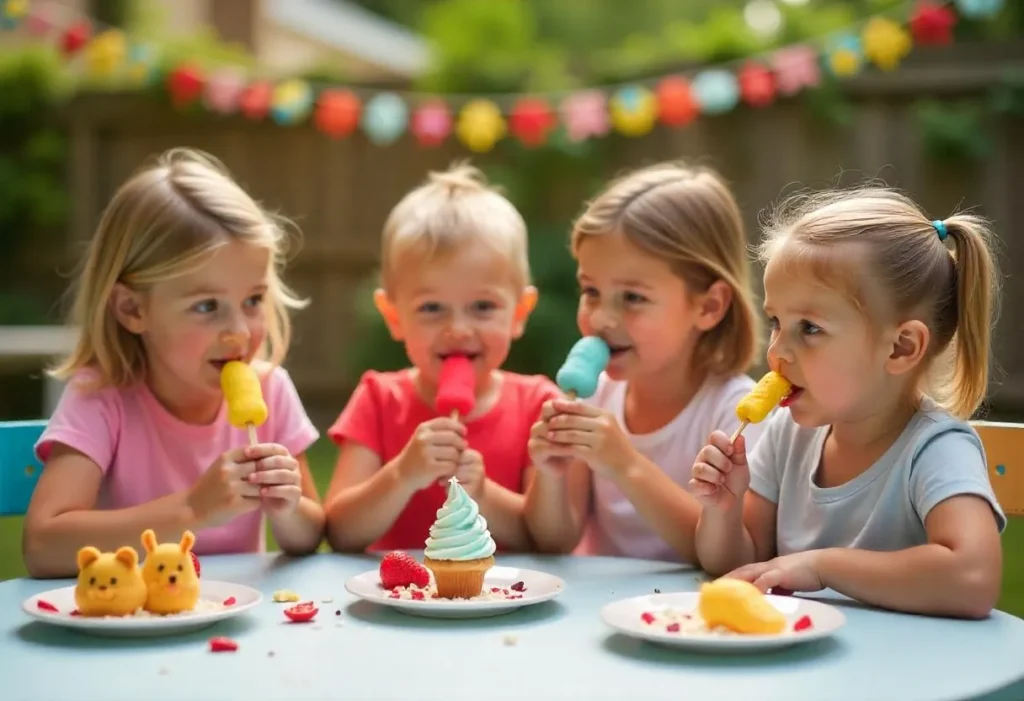 Children eating yogurt bars in fun shapes