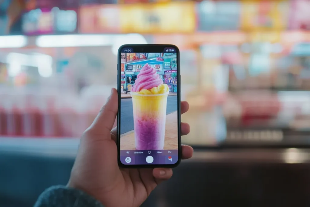 A smartphone showing a Slurpee selfie posted on Instagram with #711Day.