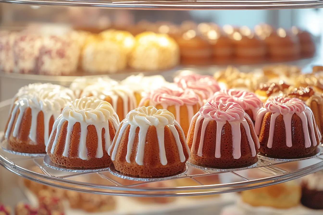 Variety of Nothing Bundt Cakes on a bakery display