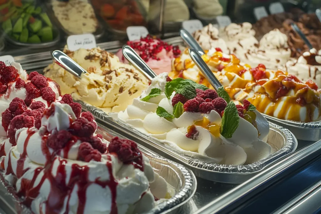 “Traditional Italian gelato display”