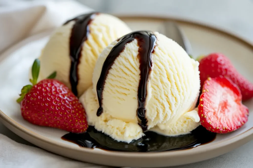 “Vanilla ice cream with balsamic glaze”