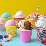 Ice cream from Baskin-Robbins, Wendy’s, DQ, and Dippin’ Dots displayed together