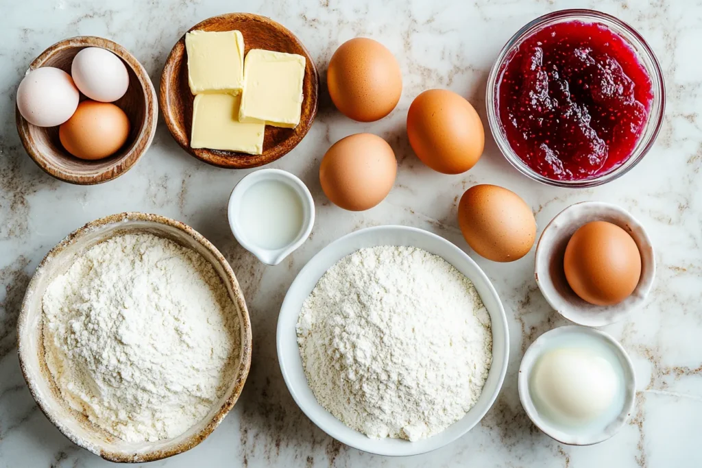 Ingredients for making Bismarck donuts